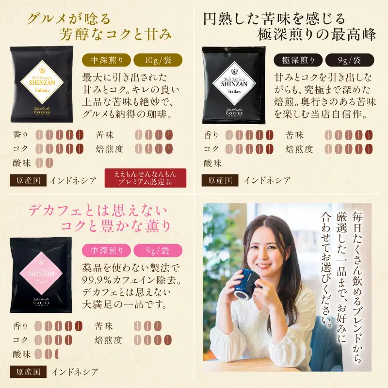 【吉田珈琲本舗】バリ・アラビカ神山 ドリップコーヒー 3種30袋 3ヶ月定期便【010D-139】