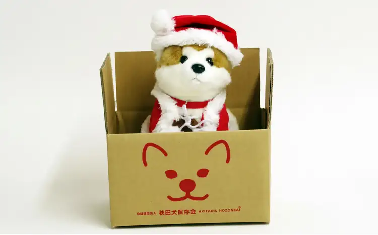 80P7310 【サンタver】秋田犬マサルぬいぐるみ座りMサイズ【秋田犬保存会】