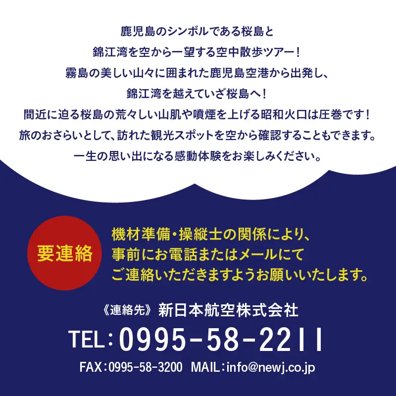 【 昼間 遊覧飛行 】 桜島コース セスナ式172型（大人3名まで） K222-FT001