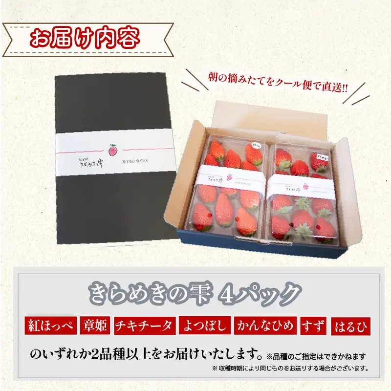 竜王町産 いちご きらめきの雫  4パック 食べ比べ セット 