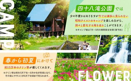 入浴・食事・リラクゼーション・岩盤浴・キャンプ(バンガロー)共通利用券【四十八滝温泉しぶきの湯＋キャンプ場】飛騨国府観光株式会社 EL001