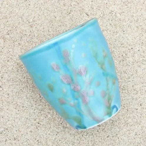 【datta.沖縄南の島陶芸工房】珊瑚タンブラー 青色x純白（ペアセット）