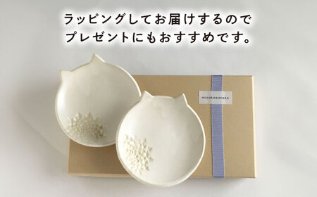 【美濃焼】 白猫の小皿 2点セット　多治見市 / みなかわねこ 食器 ネコ プレート[TFG004]