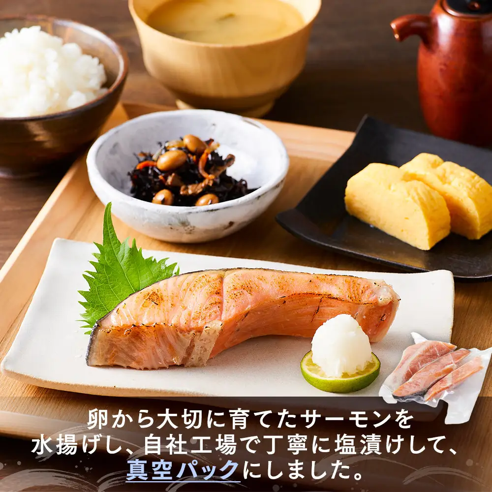 鳥取県産 活〆 境港 サーモン 定塩 塩鮭 切り身 1/4カット 真空パック×4 合計約1.5kg 鮭 鮭 サーモン