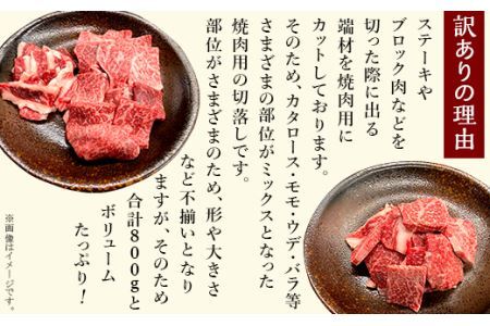 【訳あり】国産 信州和牛カタロース・モモ・ウデ・バラ 焼肉用 切り落とし 800g（400g×2パック）