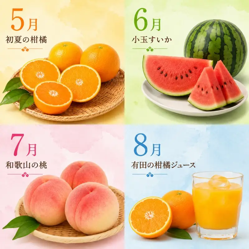 【旬のくだもの定期便】和歌山県の旬のフルーツを毎月お届け！　全12回【Ｓ】（配送日時指定不可）※北海道・沖縄・離島への配送不可 / 定期便 フルーツ みかん いちご イチゴ セミノール 河内晩柑 すいか 桃 柿 ジュース 12回 【ard-tkb901A】
