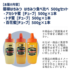 磐梯養蜂食べ比べセット 500g×3種類　はちみつ　アカシヤ　トチ　百花蜜