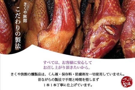 北海道 鳥スモークセット 4種類×6点セット きくや旅館 鶏肉  スモークチキン 手羽先スモーク 鳥レバースモーク 国産 燻製 くん製 おつまみ 肴 手作リ 薫製 無添加  詰め合わせ お取り寄せ 送料無料 十勝 士幌町【K03】