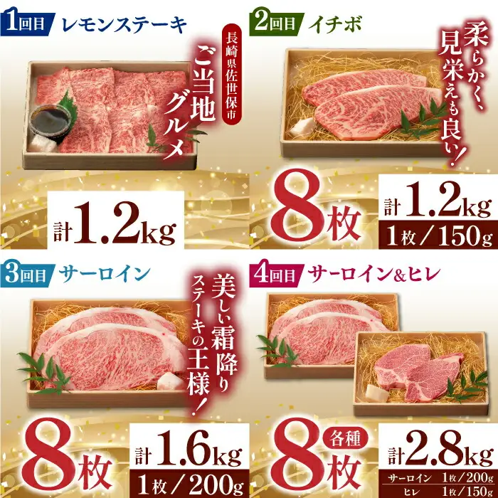 【全12回定期便】 長崎和牛 ステーキ極旨コース 総計23.4kg / モモ リブロース イチボ サーロイン ランプ ヒレ レモンステーキ / 肉 牛肉 焼肉 / 波佐見町 / 野中精肉店 [VF84]