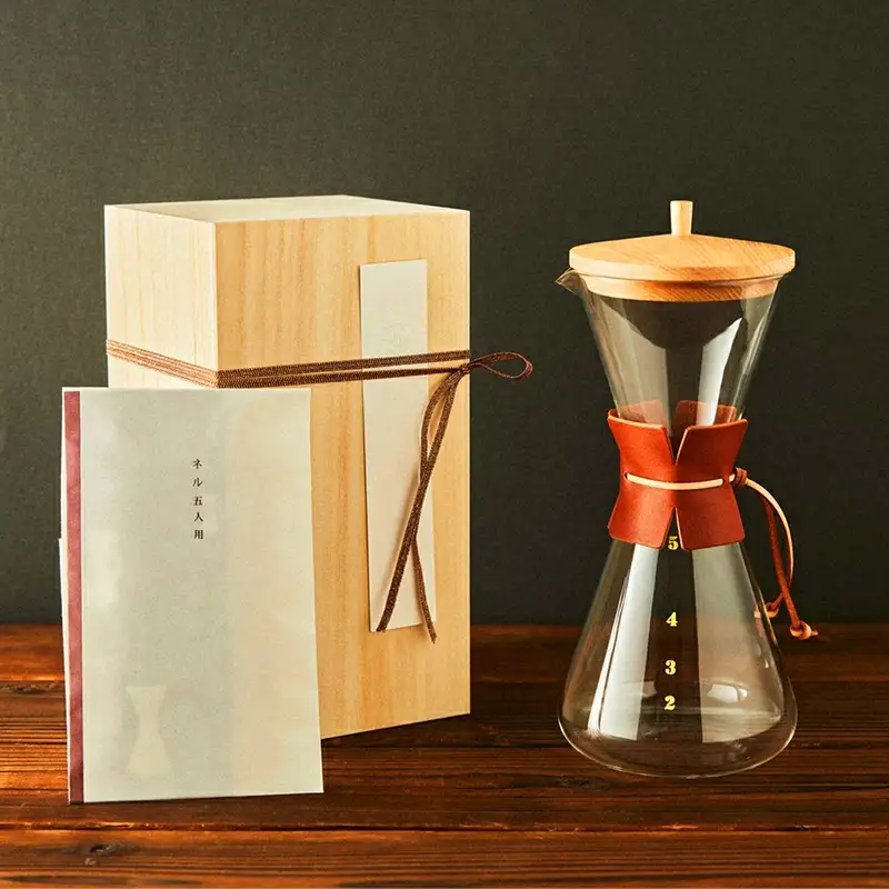 コーヒードリッパー(5人用)ネルフィルター/レザーホルダー/木蓋付 【木箱入り】 -ガラス コーヒー カフェ 手作り ハンドメイド ギフト プレゼント 雑貨 キッチン 日用品 キッチン用品 日本製 おしゃれ 小泉硝子製作所