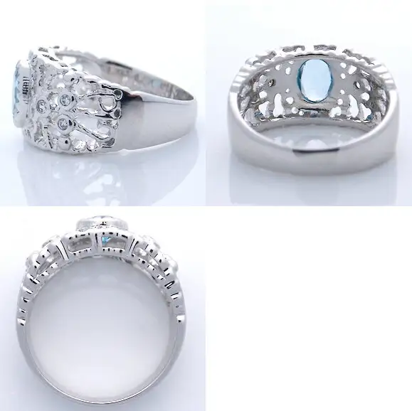 指輪 天然 アクアマリン 0.7ct 大粒 透かし柄 SIクラス【K18WG】MartineマルチーヌII r-251（KRP）O4-1410