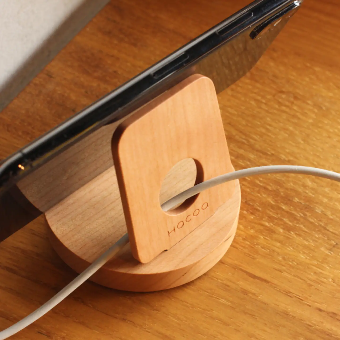 【Hacoa】汎用性高い木製スマートフォンスタンド チェリー「Smartphone Stand」 スマホスタンド 卓上
