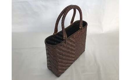 【茨城県郷土工芸品指定品】籐網代編みバッグ 大 茶色 工芸品 バッグ