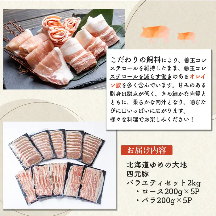 【北海道ブランド豚】「ゆめの大地」 バラエティセット（ロース200g×5P・バラ200g×5P）【27009】