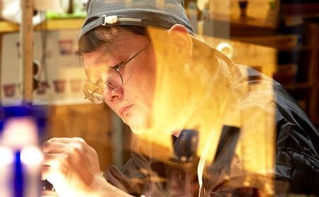 江戸切子 ミニオールドグラス 菊繋ぎ 黒 ヒロタグラスクラフト 江戸切子