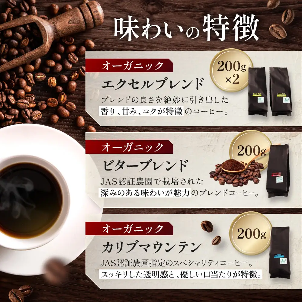 【粉】INFINITY 有機JAS認証 オーガニックコーヒー 3種 800g