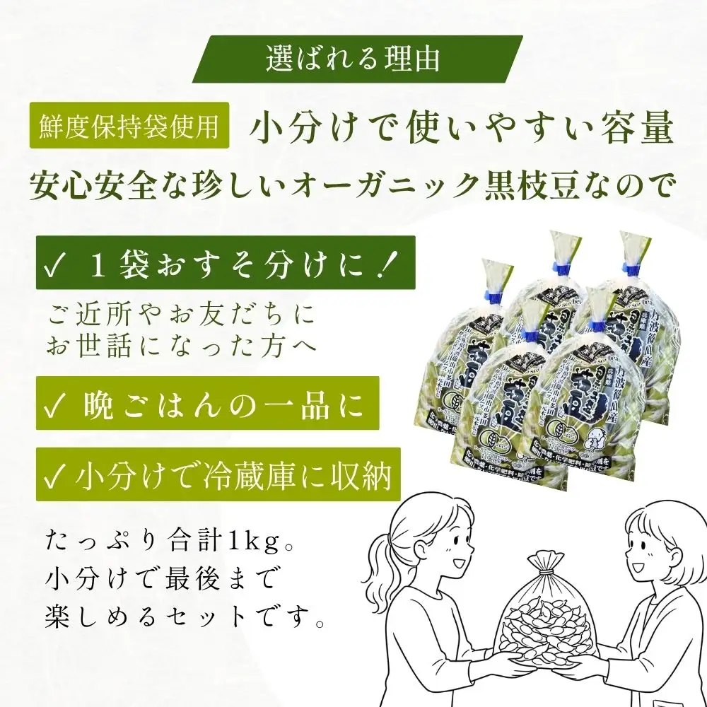 【令和8年10月中旬頃から発送】有機黒枝豆 丹波篠山産（200g×10袋 2kg）枝豆