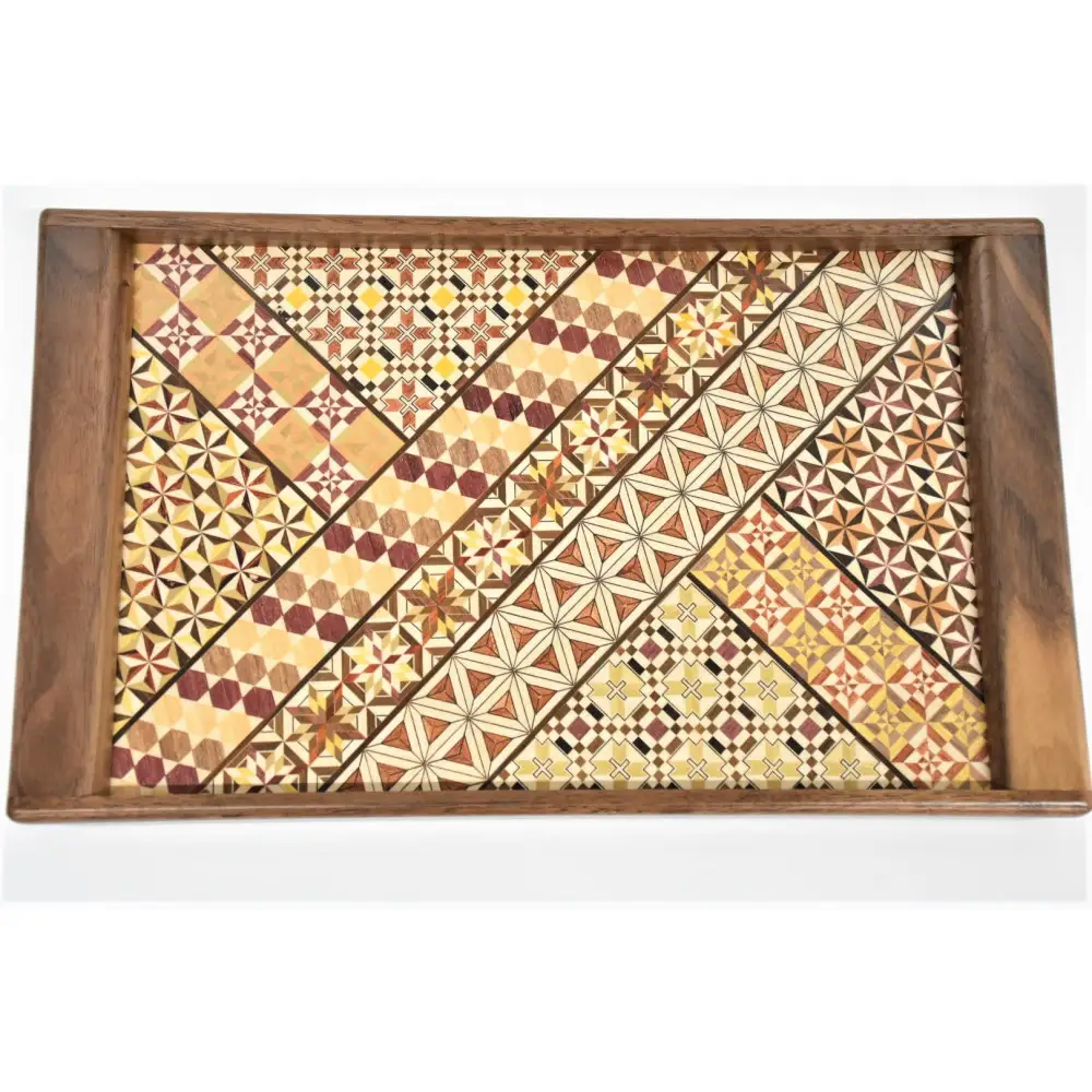 箱根寄木細工　袖付長盆(小)［工芸品工芸品］
