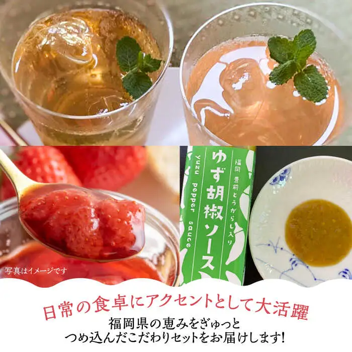 【全6回定期便】飲む酢 2種 & 博多あまおうジャム & ゆず胡椒ソース(青) セット[VBW024]地産 福岡 万能 調味料 ジャム