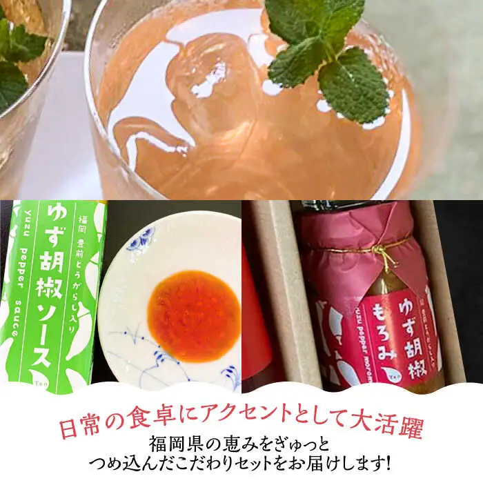 【全3回定期便】＜いちご美人＞ 飲む酢 & ゆず胡椒 ソース / もろみ セット [VBW029]地産 福岡 万能 調味料 酢