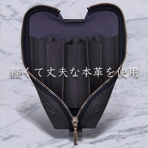 革工房いんのしま 牛革ファスナーペンケース5本挿し【色:ネイビー】
