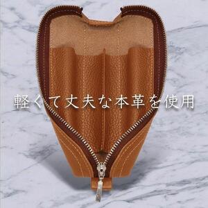 革工房いんのしま 牛革ファスナーペンケース3本挿し【色:キャメル】
