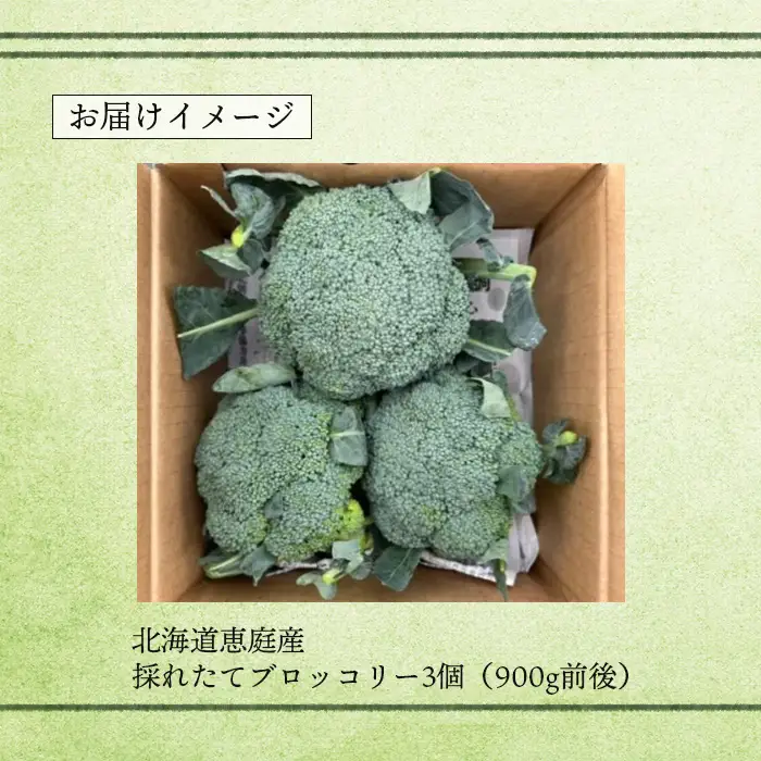 北海道恵庭産採れたてブロッコリー3個【80000901】