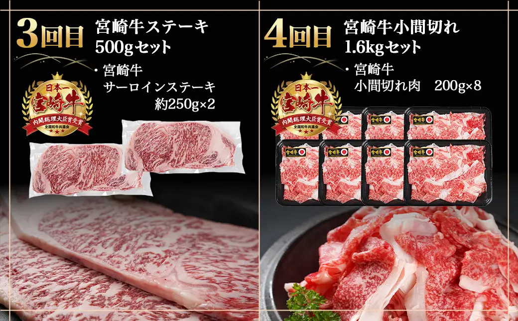 ≪全6回定期便≫宮崎牛食べ比べ定期便5.5kg〔TAF6-I601〕_(都城市) 4等級 5等級 スライス 小間切れ ステーキ 焼肉 肩ロース サーロイン ミスジ もも