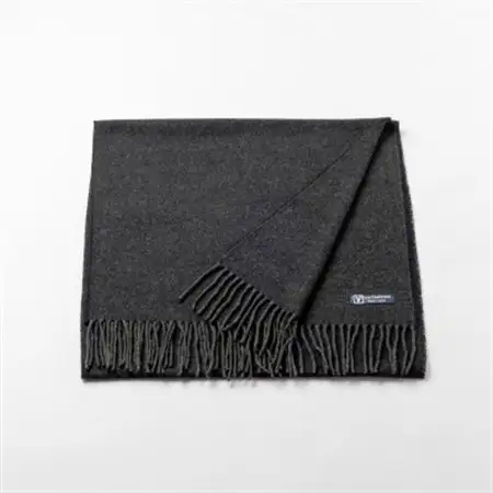 【B1-2】大判　カシミヤ100%　マフラー(チャコールグレー×ブラック)_装飾品・工芸品 マフラー・手袋 服飾小物 _【1491193】