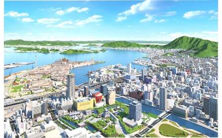 北九州市の地図情報会社のゼンリンが作る「俯瞰図額絵 北九州市／小倉(キャビネ)」
