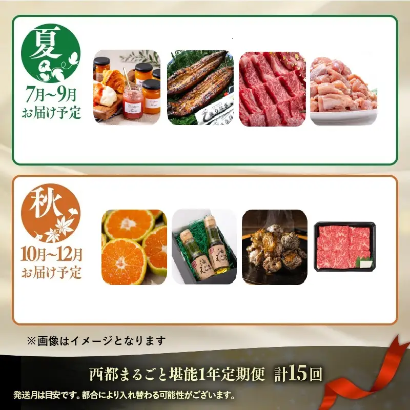 【季節の定期便D】12ヶ月毎月届く西都まるごと堪能セット15品お届け！【シルバーコース】宮崎牛 うなぎ 牛肉 豚肉 鶏肉 すき焼き 鍋等＜1-4a＞