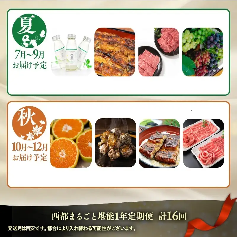 【季節の定期便E】12ヶ月毎月届く 西都まるごと堪能セット16品お届け！【プラチナコース】マンゴー 宮崎牛 うなぎ 牛肉 すき焼き 地鶏 鍋等＜1-5a＞