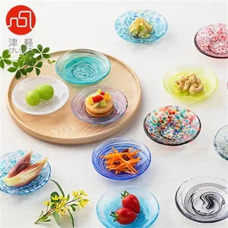 津軽びいどろ色色豆皿 4種 (菜の花・若葉・ねぶた夜祭・水鞠)_装飾品・工芸品     雑貨・日用品 皿・椀 食器 _【1490561】