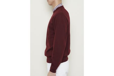日本製 カシミヤ100% 丸首セーター ワイン Sサイズ [2544]