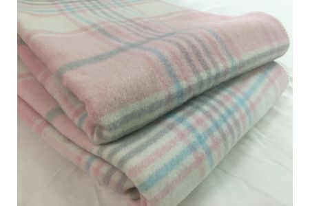 ウール100%毛布 同色2枚 チェック「ピンク／シングル」[0175]