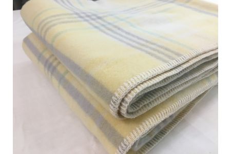 ウール100%毛布 同色2枚 チェック「イエロー／シングル」[0176]