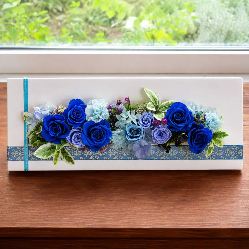 青いバラのフレームアレンジ プリザーブドフラワー ブルーローズ |  Flower Shop 花野果