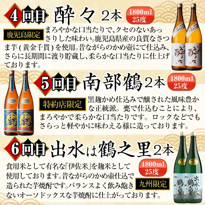 i960 ＜定期便・計12回(連続)＞こだわり芋焼酎24本セット(全12種・合計24本) 酒 焼酎 さつま芋 本格芋焼酎 セット 飲み比べ 呑みくらべ 定期便 特約店 限定品 家飲み 宅飲み【酒舗三浦屋】