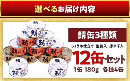 若狭の鯖缶3種食べ比べ12缶セット(しょうゆ、生姜入り、唐辛子入り) サバ缶 おつまみ 保存食 [A-075022] [BFBS001]