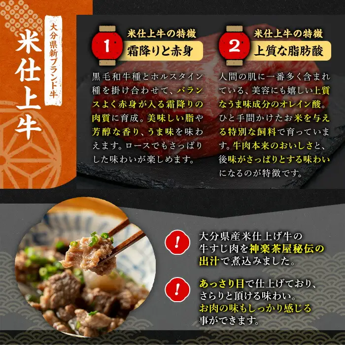 豊後米仕上げ牛 牛すじ煮込み(計750g・250g×3パック)牛肉 お肉 おかず おつまみ 小分け 簡単調理 時短 冷凍 惣菜【111100202】【神楽茶屋】