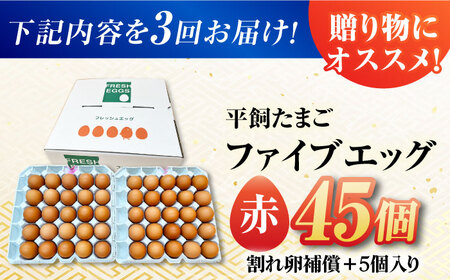 【3回定期便】【箱入り】平飼たまご ファイブエッグ M-Lサイズ 45個 / 5EGG 卵 赤玉子 五島市 / 五島列島大石養鶏場[PFQ042]  玉子 タマゴ 鶏卵 希少 五島列島