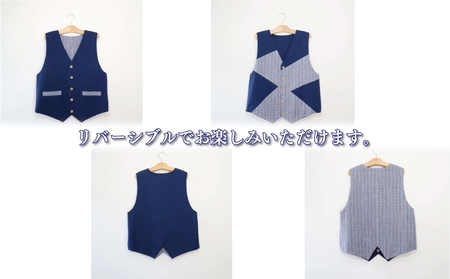 リバーシブルベスト 高品質 紳士 薄手 阿波しじら織り ファッション 服 オープンベスト 普段使い シーズンレス 国産 モダン オリジナル 数量限定 リバーシブル 前開き 春夏秋冬 おしゃれ 男性 メンズ 贈答 プレゼント 徳島県 阿波市