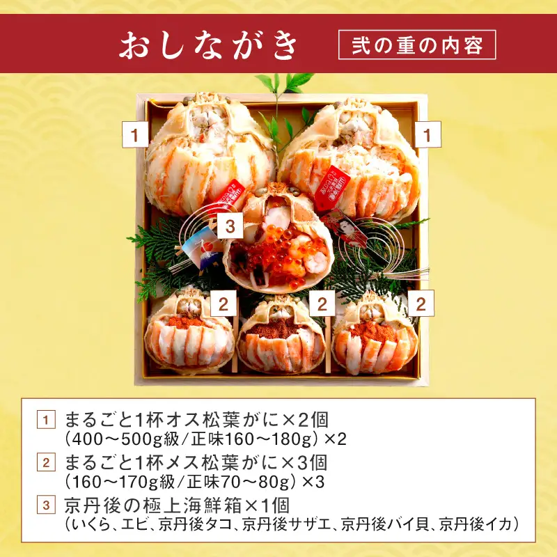 先行予約【限定30】／まるごと松葉がにおせち【宝寿丸（ほうじゅまる）／豪華海宝箱】「三段重」 ふるさと納税 おせち料理 ふるさと納税 お節 ふるさと納税 おせち 京都 ふるさと納税 おせち料理2026 数量限定 令和8年 2026年 おせち 甲羅盛り 伊勢海老