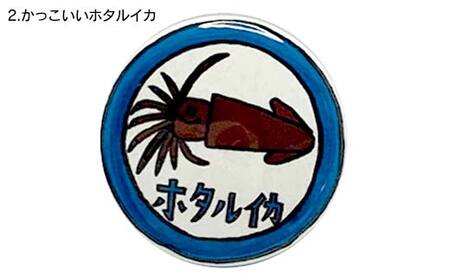 TV番組「夜の巷を徘徊する」紹介店 癒しのオリジナル イラスト 缶バッジ 5個 セット 立山サンダーバード 雑貨 日用品 ポップアート カラフル ホタルイカ 白えび 雷鳥 富山県 立山町 F6T-425