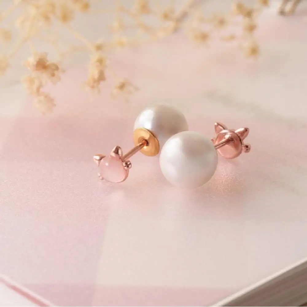 2way　ピアス　小さめ　さりげない　猫モチーフ　紫陽花　ピンク　猫好き　ミニピアス　かわいい　おしゃれ　プレゼント　ギフト　パール　あじさい　アクセサリー