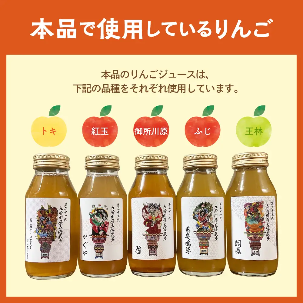 りんごジュース 飲み比べ180ml×5種セット 100％ストレート【ふじトキ御所川原王林紅玉】りんごジュース