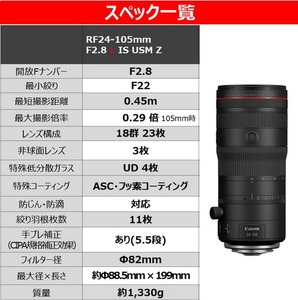 Canon キヤノン 大口径・標準ズームカメラレンズ RF24-105mm F2.8 L IS USM Z ｜ キヤノン Canon カメラ レンズ
