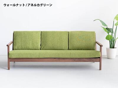 コペンハーゲン01 3Pソファ ウォールナット／アネルカグリーン 幅195 奥行76 高さ70