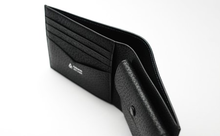 【GOMYO　LEATHER】猪革　手縫い二つ折り財布（黒） ファッション小物 