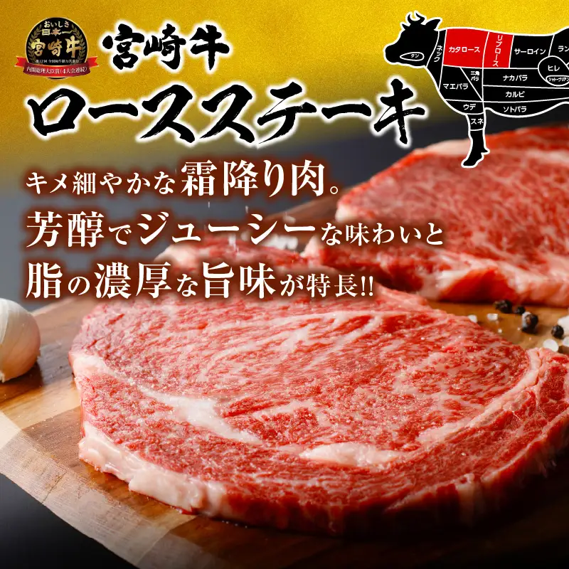 オンライン決済限定【令和8年8月配送】【畜産農家応援】宮崎牛 ロースステーキ (250g×2枚) 500g_CC66-25-08